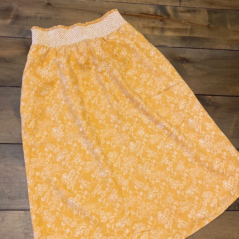 Hinge Smocked‎ Floral Midi Skirt Womens Size XS Yellow Boho Cottagecore Crepe